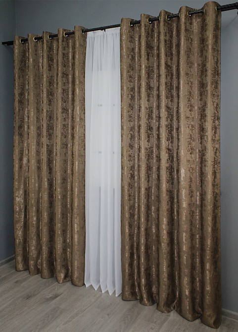Комплект штор на люверсах VR-Textil Жаккард Sultan YL № 1203ш Коричневый 150х250 см 2 шт (37-0060) Киев - изображение 5