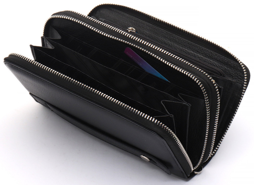 Місткий чоловічий клатч з двома відділеннями на блискавці з натуральної шкіри Marco Coverna Чорний Київ - фото 7