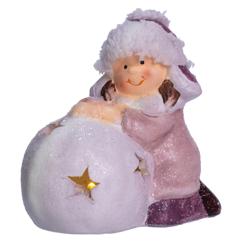 Новорічна фігурка з підсвіткою Дівчинка зі сніговою кулею з фарфори 11×7×12 (см) новорічний декор для дому, квартири на подарунок CR-5-9 Коломия - фото 3