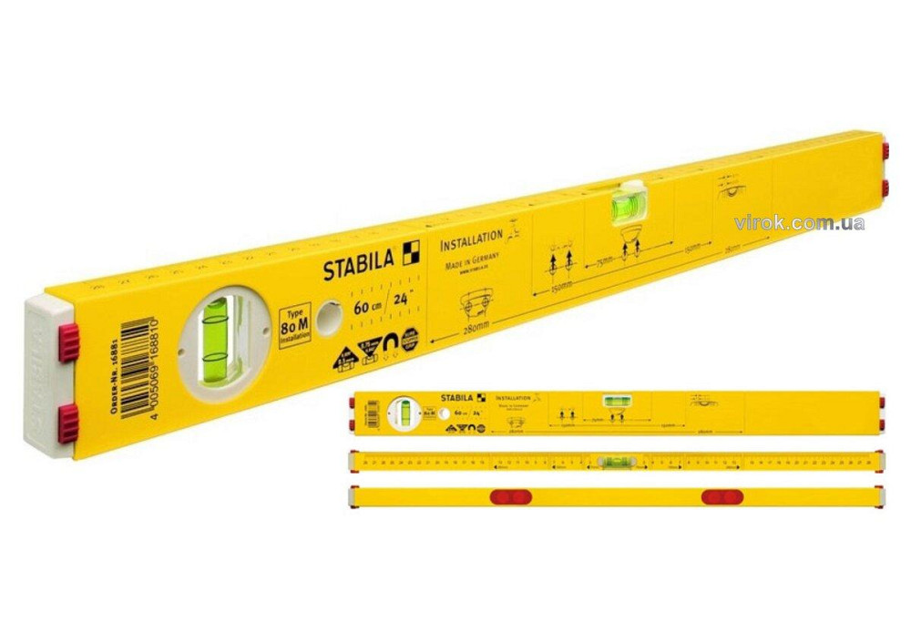 Рівень сантехніка STABILA Type 80 M Installation : L= 100 см, 2 капсули, магнітний, сантех-розмітка Одеса - фото 1