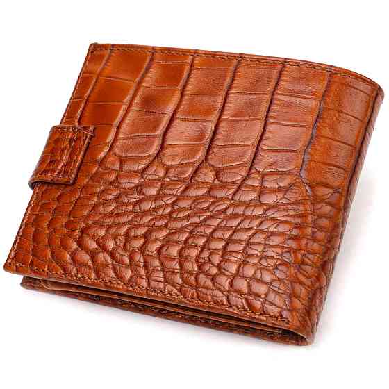 Незвичайний горизонтальний гаманець для чоловіків з натуральної шкіри з тисненням під крокодила Рудий (CANPELLINI) Київ