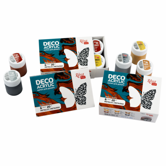 Набор акриловых красок для декора металлики 6×20мл ROSA ТАLENT Киев
