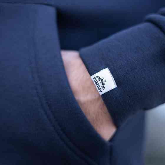 Тепле чоловіче худі на флісі з капюшоном темно-синє Pobedov 007 ЗИМА Київ