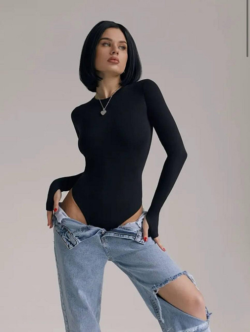 Жіночий базовий боді з довгим рукавом мікродайвінг Чорний, 40/42 Одеса - фото 1