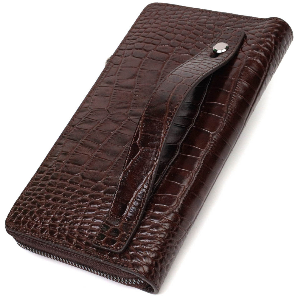 Великий чоловічий клатч з одним відділенням з натуральної шкіри з тисненням під крокодила BOND 22028 Коричневий Київ - фото 2