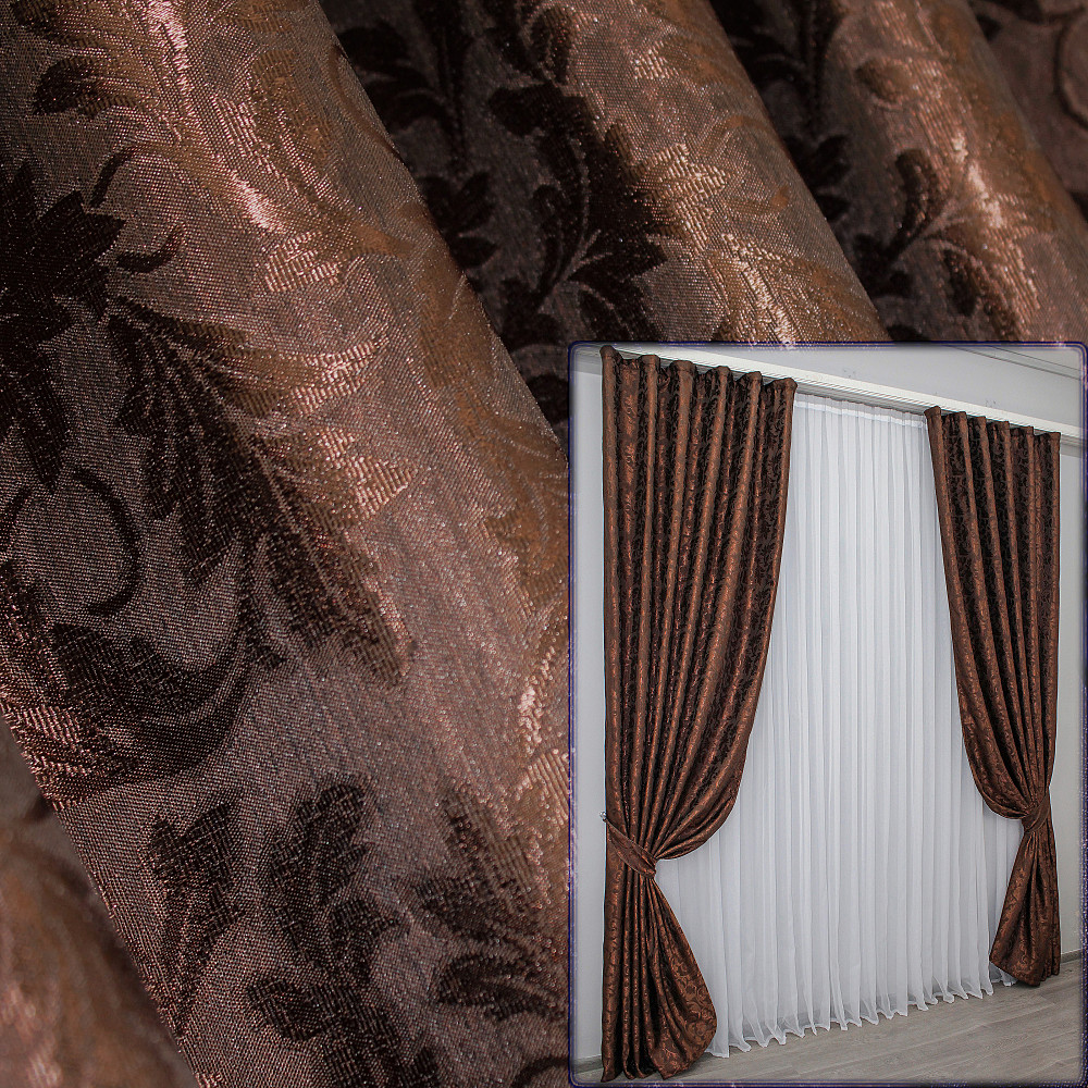 Комплект готових штор VR-Textil Жакард № 1088ш Коричневий 100х270 см 2 шт (31-439) Київ - фото 1