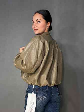 Куртка жіноча Ou Mai 3351 з екошкіри бомбер на блискавці комір-стійка оверсайз бежева, бежевий, L Київ