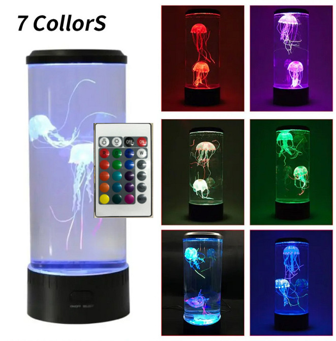 Лампа Аквариум с силиконовыми медузами ПУЛЬТ УПРАВЛЕНИЯ!! Jellyfish Mood Lamp, USB LED, ночник Кременчуг - изображение 1