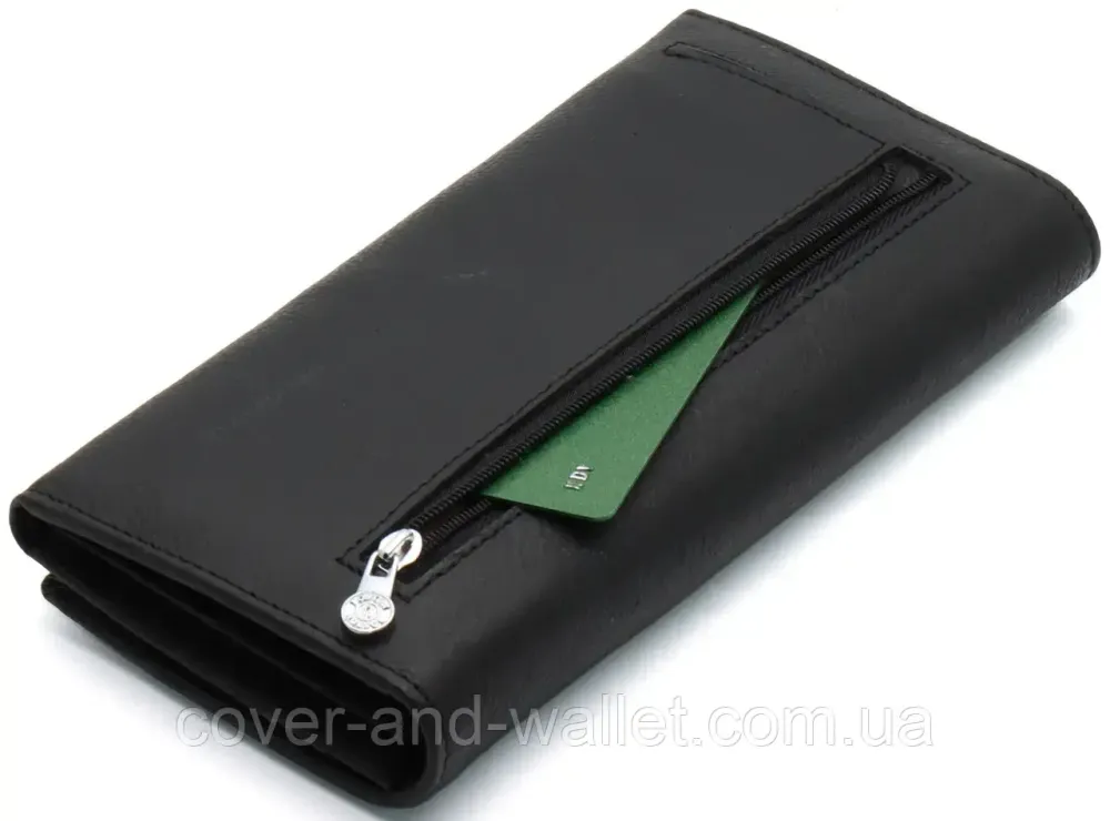 Стильний жіночий шкіряний гаманець на кнопці чорного кольору Boston 233 Київ - фото 4