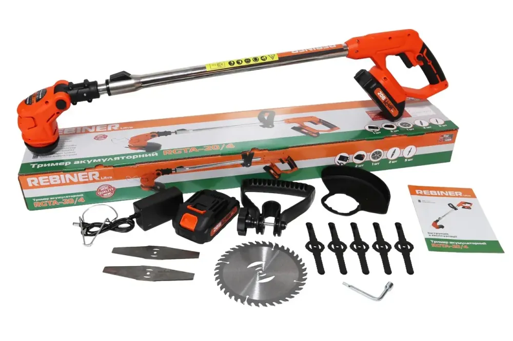 Тример Акумуляторний для трави Rebiner RGTA-20/4,Якісний тример для трави 1 АКБ 20 В  2 А/год,Тримери для трави садові Львів - фото 9