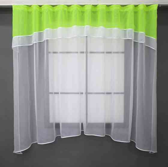 Кухонная гардина VR-Textil № 036к арка белый с неоново-салатовым 280х170 см (52-0885) Киев