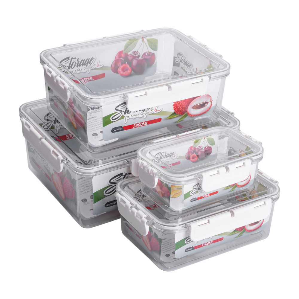 Набор контейнеров для еды 0.7/1.7/3.3/5.7 л 4 шт с крышками на защелках HP-27-5 Киев - изображение 3