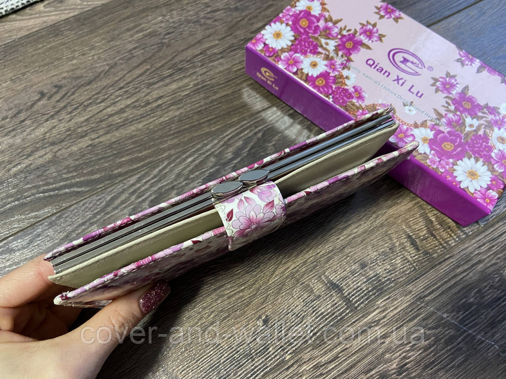 Красивый женский кошелёк белого цвета с фиолетовыми цветами Qian Xi Lu Киев - изображение 4