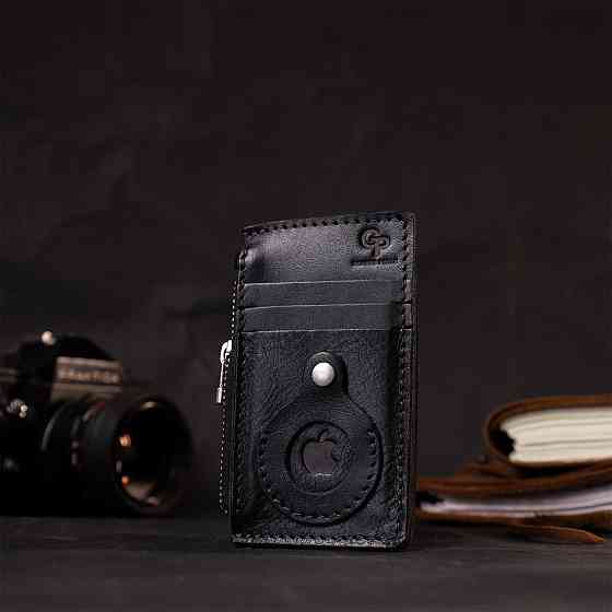 Интересный картхолдер с держателем для Apple AirTag из натуральной кожи GRANDE PELLE 11628 Черный Киев