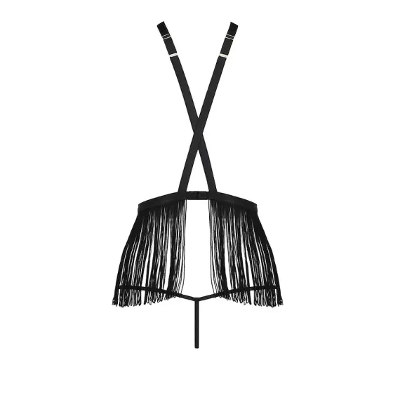 Комплект білизни Passion Exclusive INDRA SET OpenBra XXL/XXXL, black, стрінги, портупея з бахромою Львів