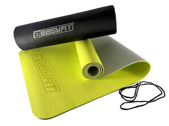 EasyFit Килимок для йоги та фітнесу EasyFit TPE+TC 6 мм двошаровий + Чохол лимонний-сірий Коломыя