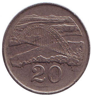 Міст Бэтченоу. Монета 20 центів. 1991,97 рік, Зімбабве. Полтава - фото 1