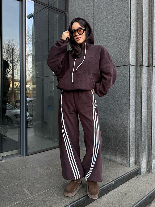 Женский теплый костюм двойка с лампасами из турецкого флиса Шоколад, 46/48 Одесса - изображение 8