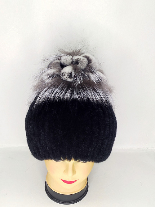 Меховая шапка женская цветок Rex Мишель Черный Харьков - изображение 3