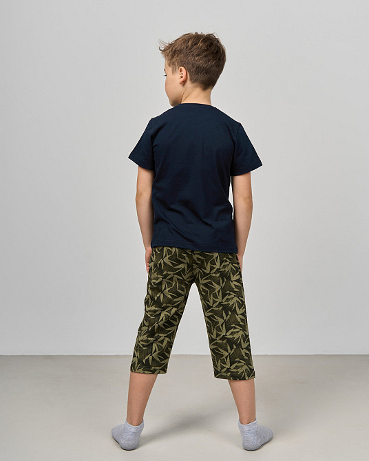 Комплект з капрі підлітковий Nicoletta — листя на шортах — Family look тато/син 89906 14-15, Синій Київ - фото 2