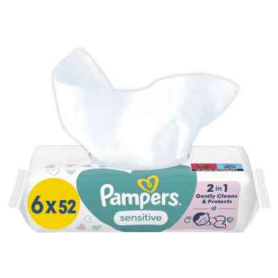 Дитячі вологі серветки Pampers Sensitive 6 пачок х 52 шт (8001841041452) Вінниця