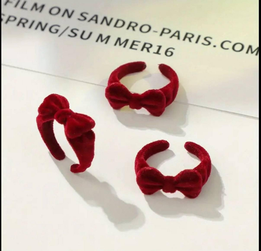 Оксамитова каблучка з бантом бордова, регульована Київ - фото 2