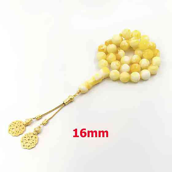 Чотки з бурштину RESTEQ 33 намистини з металевим китицем — турецькі бурштинові чотки з намистинами 16 мм Київ