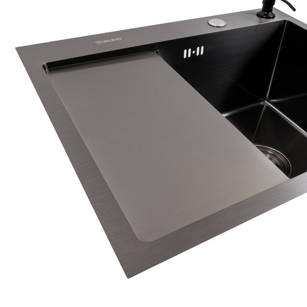 Кухонна мийка CM 58*48 R чорна PVD VALESO Handmade (круглий сифон 3,0/0,8) Коломыя - изображение 4