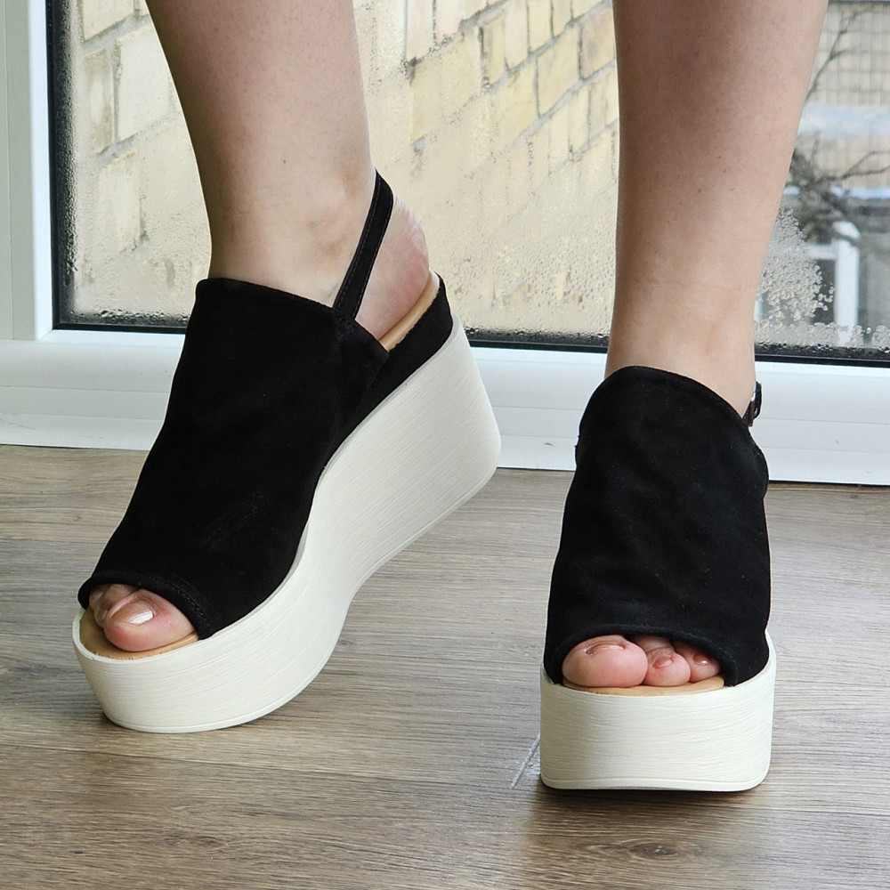 Жіночі Босоніжки на Танкетці Замшеві Сандалії на платформі Чорні Літні (розміри: 36,37,38,39,40) — 47 Дніпро - фото 7