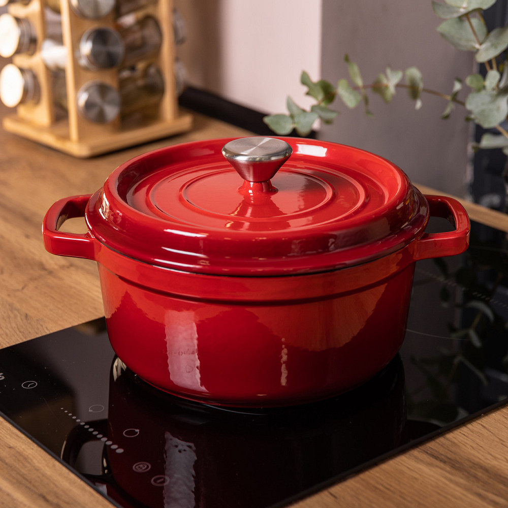 Червона чавунна кастрюля 2 л з кришкою Ø20 см Київ - фото 4