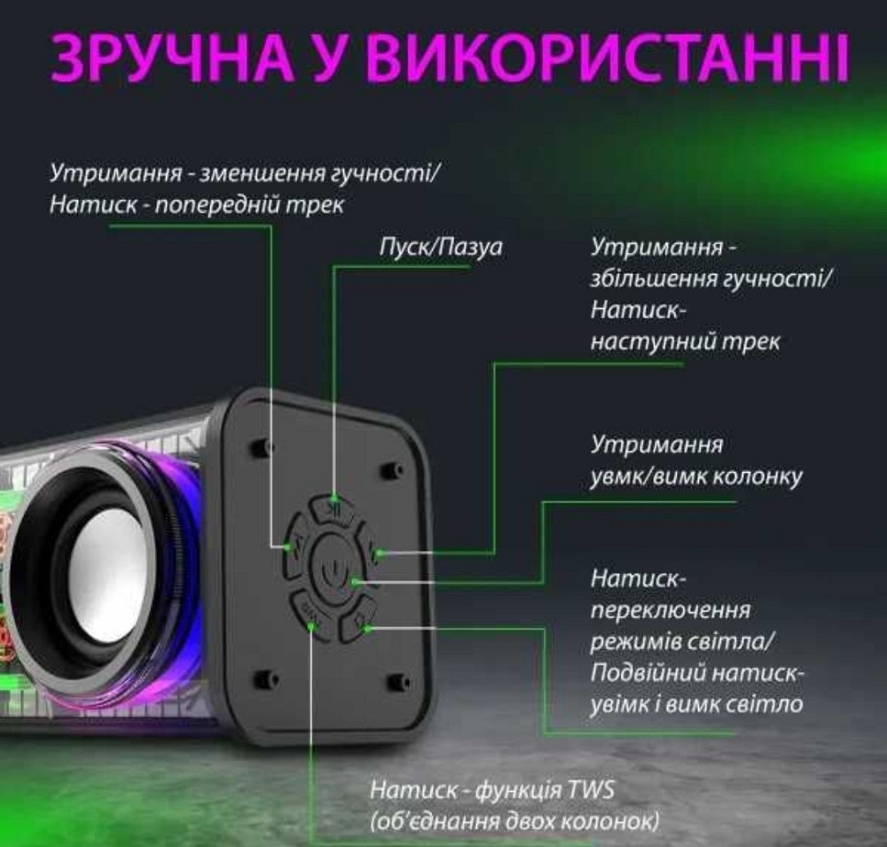 Портативная Bluetooth колонка V8 BT/TF/USB/TWS 10 Вт, черный. Харьков - изображение 7
