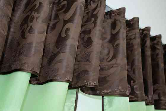 Кухонні штори VR-Textil № 073к з ламбрекеном і підхватами салатовий з коричневим 290х170 см ( 52-0267) Київ