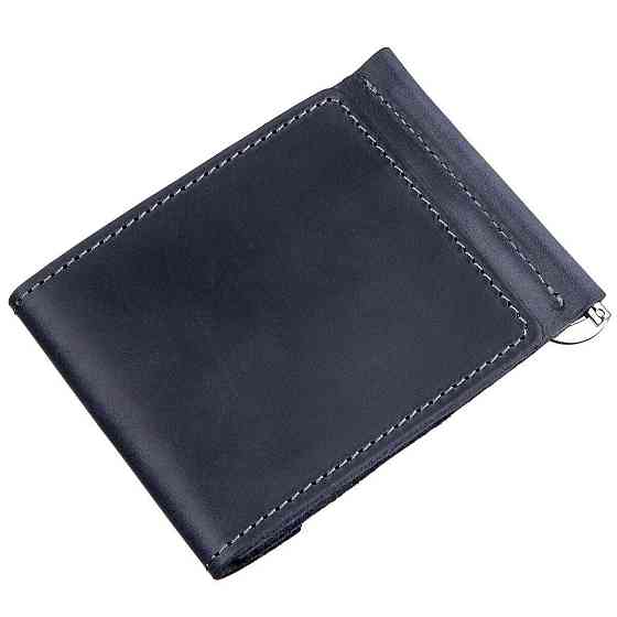 Якісний Затискач з натуральної шкіри GRANDE PELLE 11198 Синій Київ