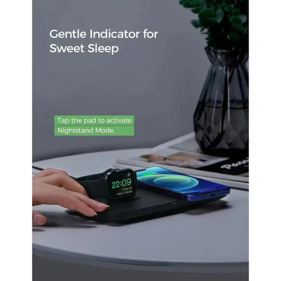 Уцінка Seneo PA150 Бездротовий зарядний пристрій 2-в-1 для смартфона та Apple Watch, Qi 10W, швидка зарядка, Чорний Київ