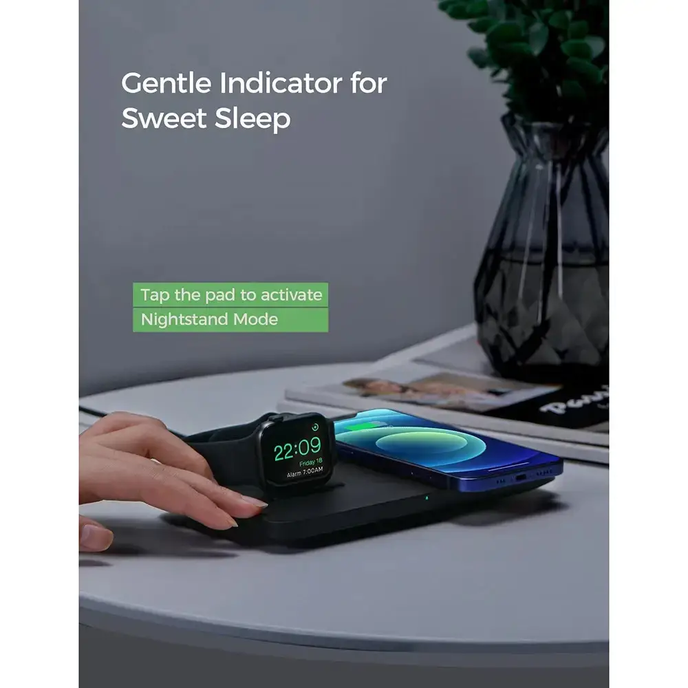Уцінка Seneo PA150 Бездротовий зарядний пристрій 2-в-1 для смартфона та Apple Watch, Qi 10W, швидка зарядка, Чорний Київ - фото 5
