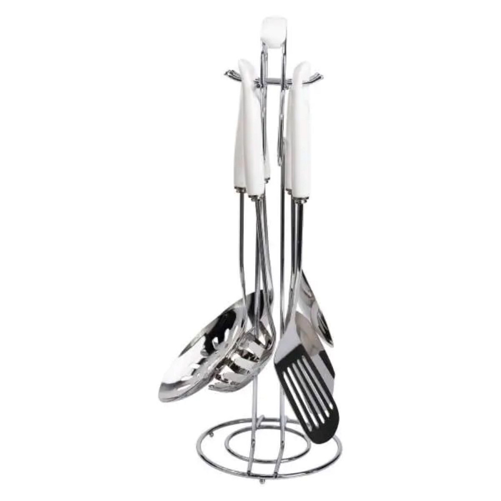 Набір кухонного приладдя на підставці 7 предметів кухонні аксесуари на підставці Білий із сріблястим HP-20-70 Коломыя - изображение 2