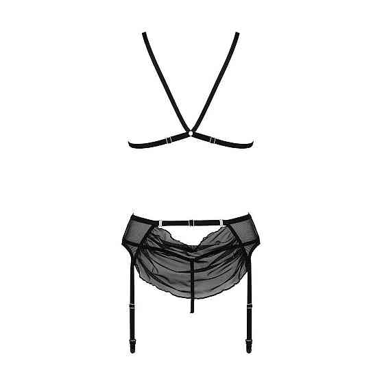 Комплект з відкритим доступом Passion DELIENA SET XXL/XXXL black, ліф, стрінги, пояс для панчіх Sex Aura Київ