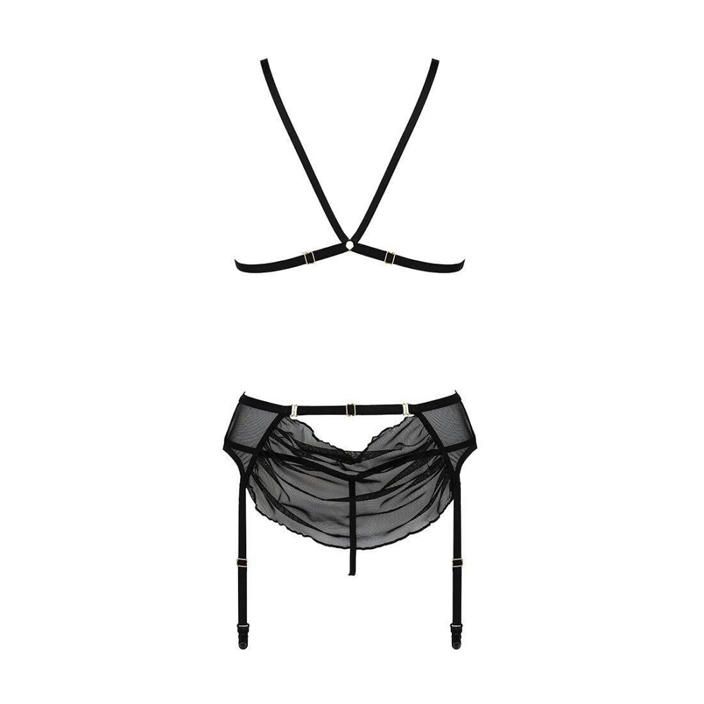 Комплект з відкритим доступом Passion DELIENA SET XXL/XXXL black, ліф, стрінги, пояс для панчіх Sex Aura Київ - фото 5