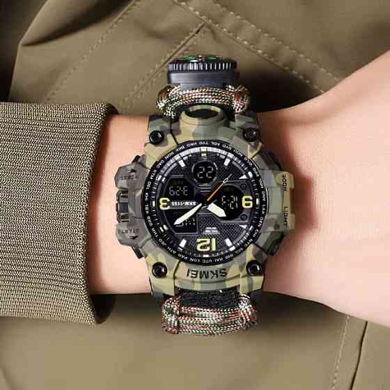 Тактичні військові годинники для ЗСУ SKMEI 1155BCMGN PARACORD, Годинники наручні електронні для хлопців GL-94 Львів