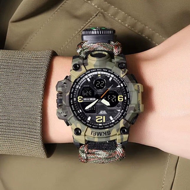 Тактичні військові годинники для ЗСУ SKMEI 1155BCMGN PARACORD, Годинники наручні електронні для хлопців GL-94 Львів - фото 5