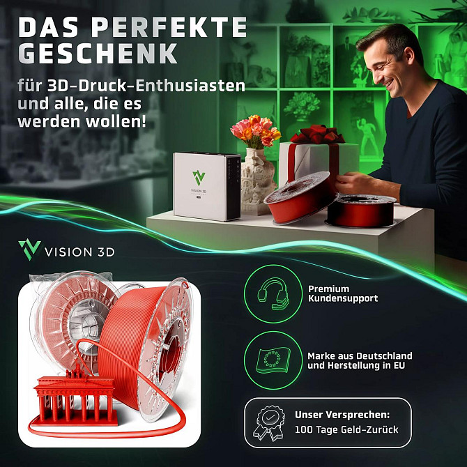 Красный филамент Vision 3D® PLA 1кг, 1.75м для 3D-принтеров, экологичный материал, удобный для модел Киев - изображение 5