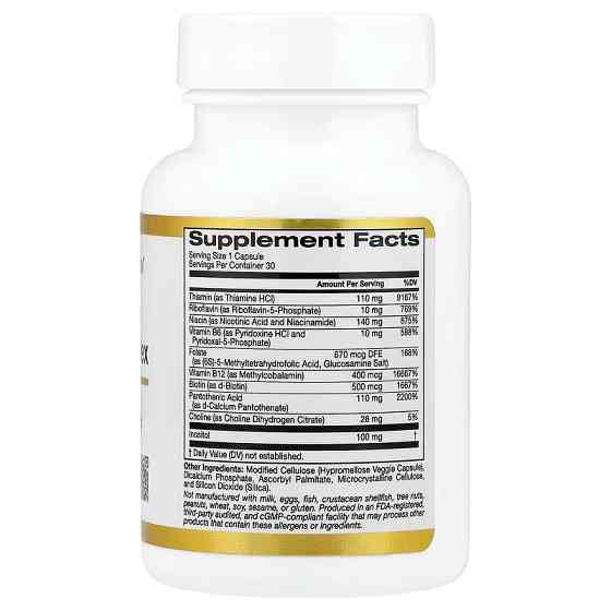 Комплекс витаминов группы B California Gold Nutrition High Potency Vitamin B Complex with Thiamin HCI, Niacin, Pantothenic Acid and Inositol, 30 caps Луцк