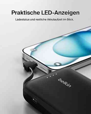 Зовнішній акумулятор Belkin BoostCharge 10000 mAh чорний PD 20W з вбудованим USB‑C кабелем 2 порти LED портативний Київ