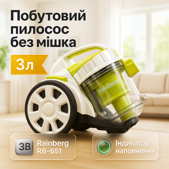 Пилососи з колбою Rainberg RB-651 2500Вт 3л, Потужний побутовий циклонний пилосос JP-52 Львів