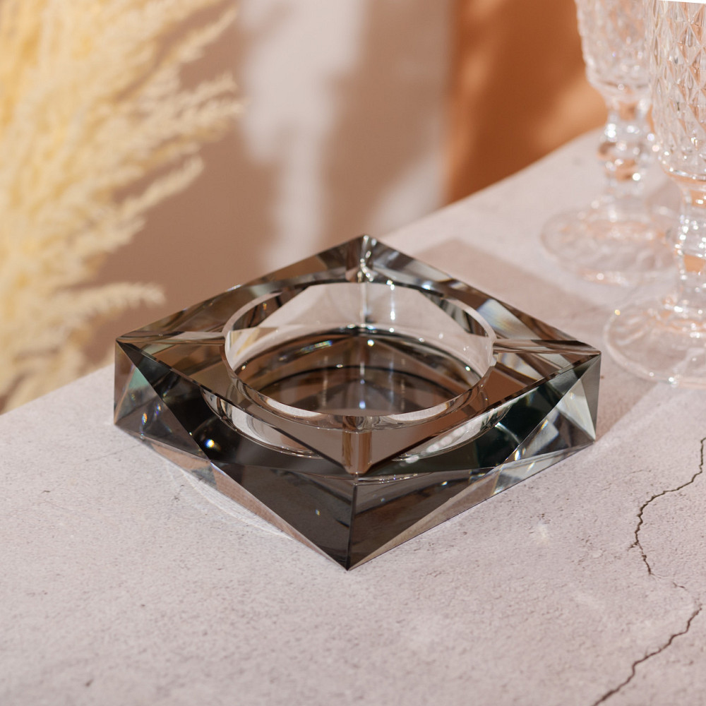 Скляна попільничка для сигарет 13х13х4 см попільничка квадратна настільна Сіра HP-4-131 Київ - фото 4