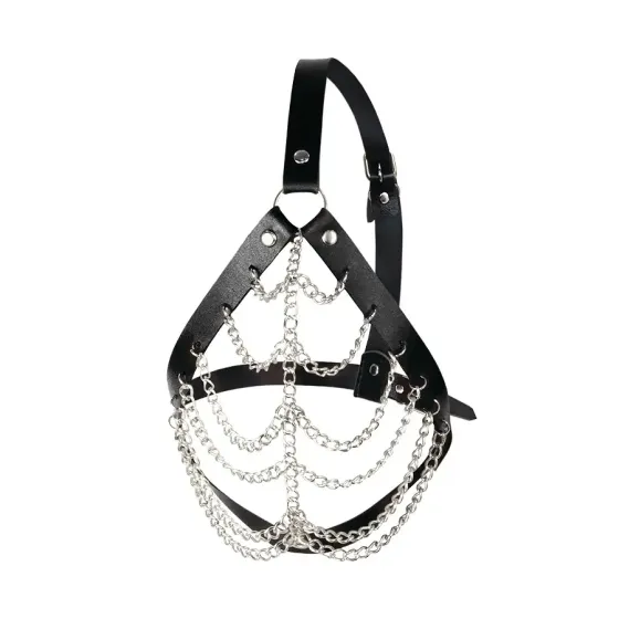 Маска з ланцюгами Art of Sex - Devon, натуральна шкіра, колір чорний Львів
