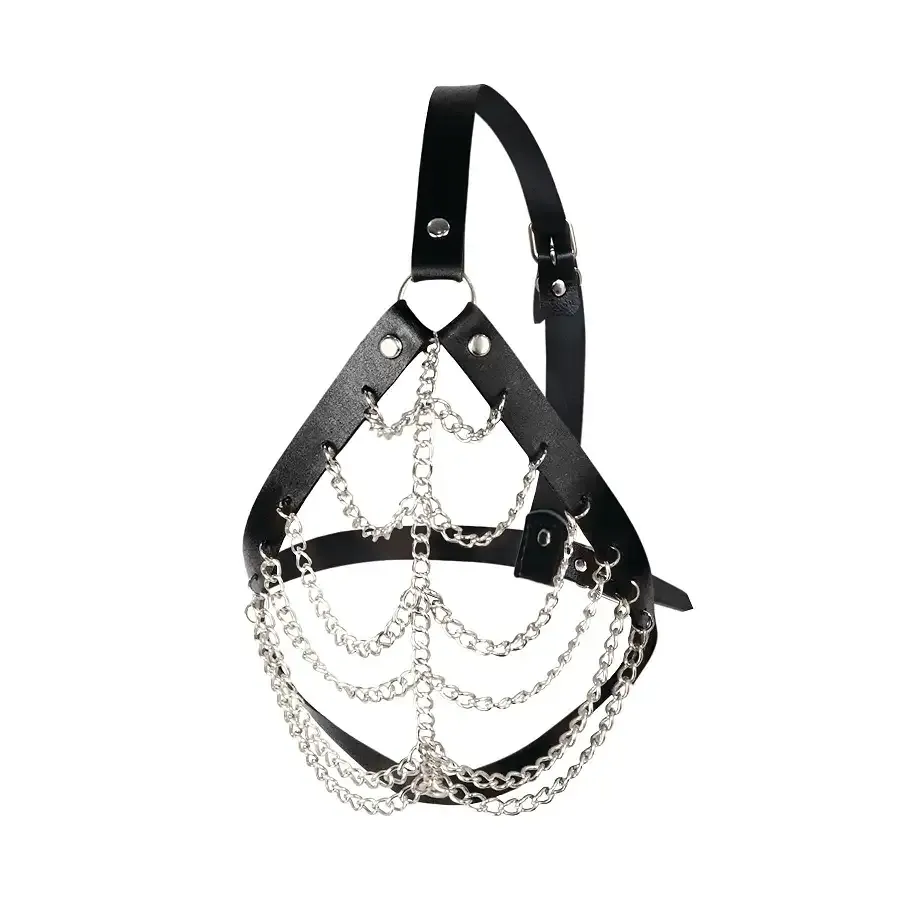 Маска з ланцюгами Art of Sex - Devon, натуральна шкіра, колір чорний Львів - фото 2