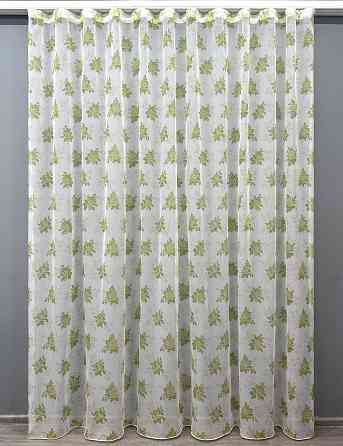 Тюль VR-Textil 1810т Шифон з принтом Білий з салатовий 300х270 см (40-673) Київ