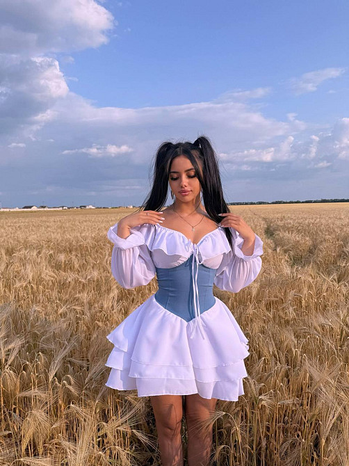 Женское нежное воздушное платье с корсетом крепшифон + джинс бенгалин 46/48, Белый Одесса - изображение 1