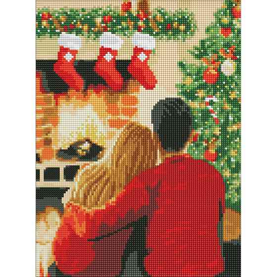 Алмазна мозаїка без підрамника "Вдвох біля каміна" з голограмними стразами AMC7789 30х40 см Вінниця